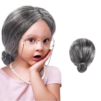 Gri Yaşlı Peruğu çocuk yetişkin uyumlu