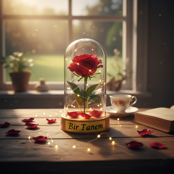 Gül Yapraklı Ledli Gül Fanus 