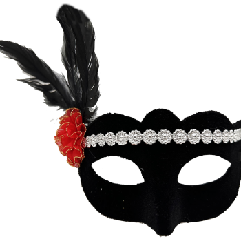 Gümüş Dantelli Kırmızı Gül Tasarımlı Parti Maskesi
