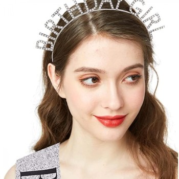 Gümüş Kristal Taşlı Birthday Girl Tacı