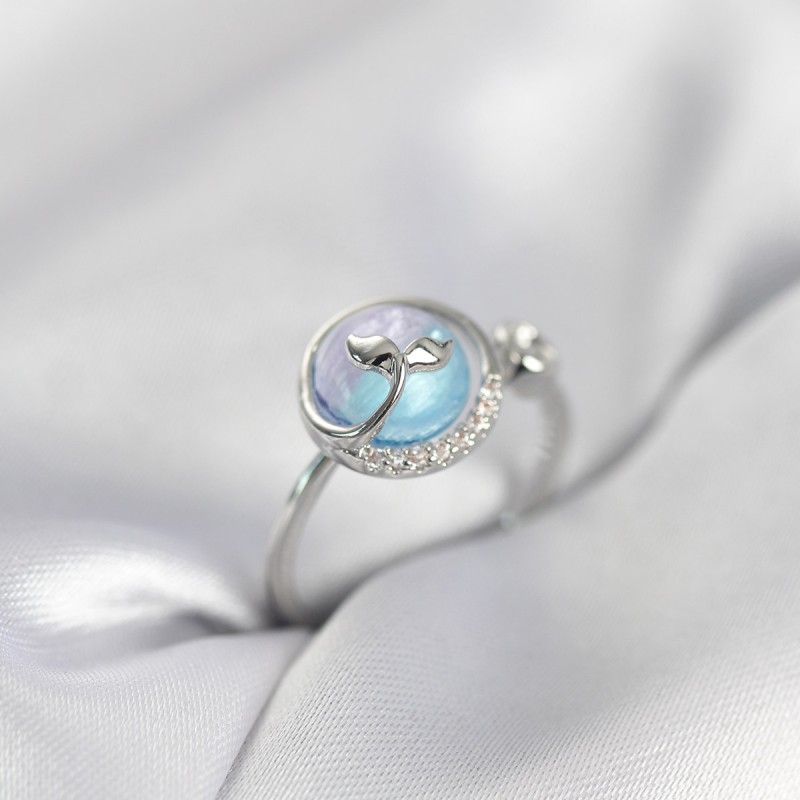 Gümüş Renk Balık Kuyruğu Okyanus Model Kadın Yüzük