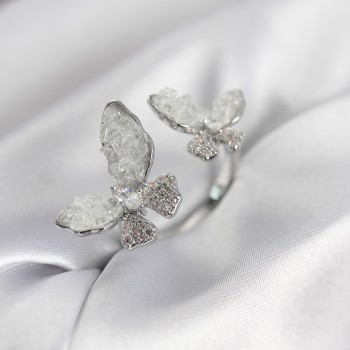 Gümüş Renk Beyaz Kelebek Model Zirkon Taşlı Kadın Yüzük