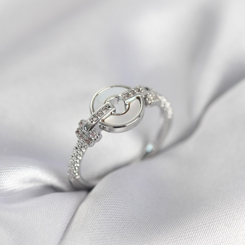 Gümüş Renk Daire Form Sedef ve Zirkon Taşlı Kadın Yüzük