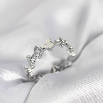 Gümüş Renk Kelebek Model Pirinç Kadın Yüzük