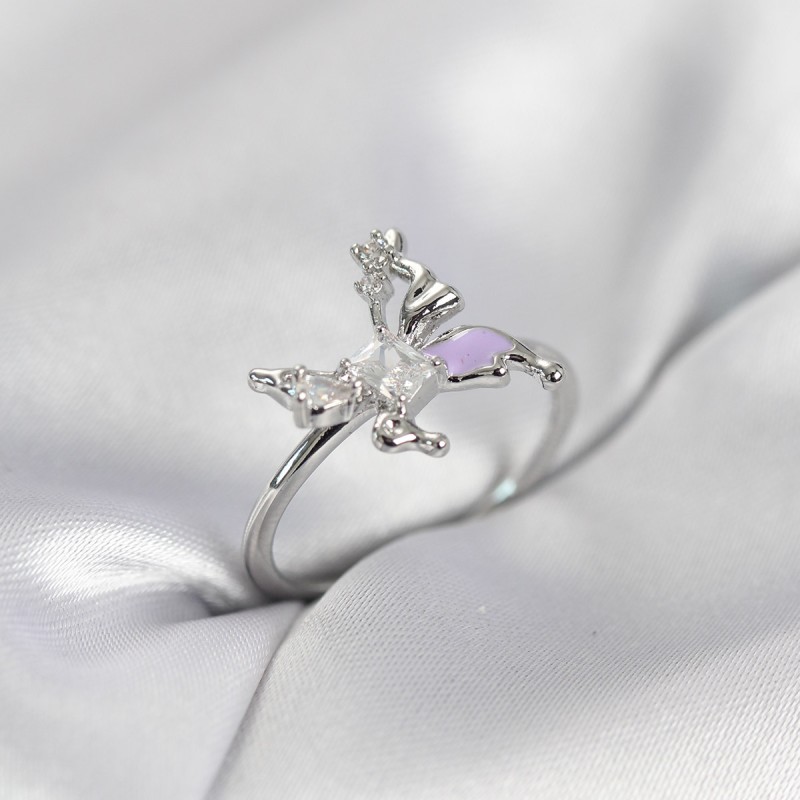 Gümüş Renk Kelebek Model Zirkon Taşlı Kadın Yüzük