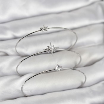 Gümüş Renk Kutup Yıldızı Model Zirkon Taşlı 3'lü Kadın Bileklik Kombini