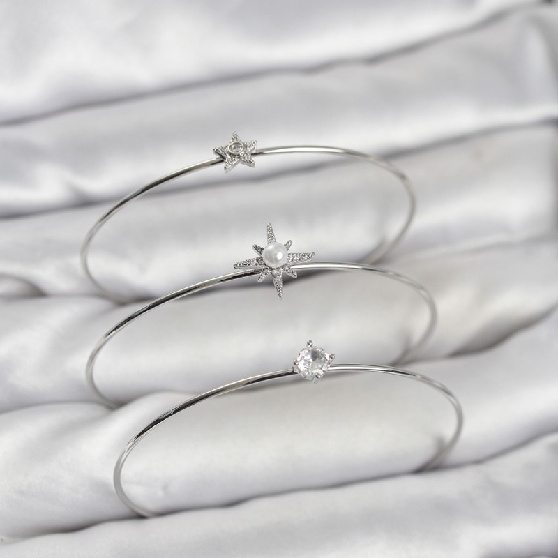 Gümüş Renk Kutup Yıldızı Model Zirkon Taşlı 3'lü Kadın Bileklik Kombini