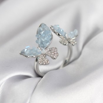 Gümüş Renk Mavi Kelebek Model Zirkon Taşlı Kadın Yüzük