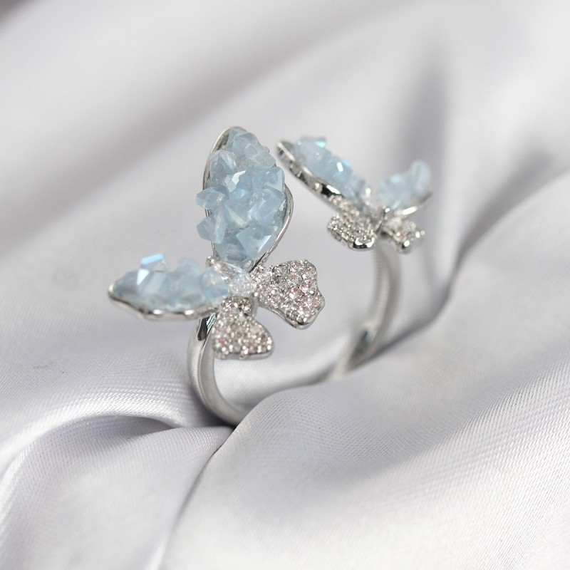 Gümüş Renk Mavi Kelebek Model Zirkon Taşlı Kadın Yüzük