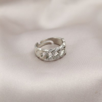 Gümüş Renk Metal Zincir Model Taşlı Kadın Yüzük