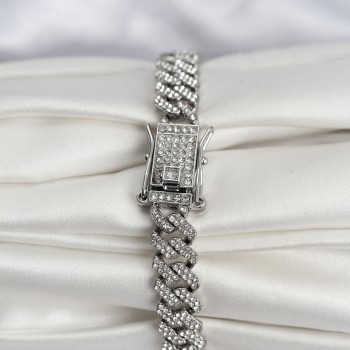 Gümüş Renk Pirinç Cuba Chain Gurmet Bileklik