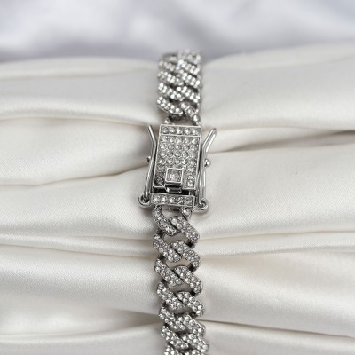 Gümüş Renk Pirinç Cuba Chain Gurmet Bileklik