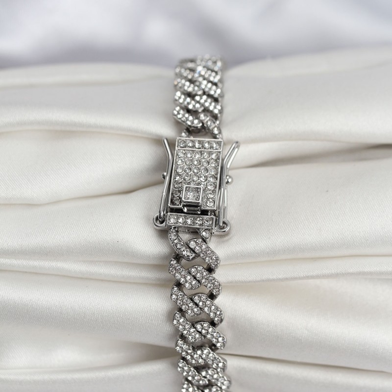 Gümüş Renk Pirinç Cuba Chain Gurmet Bileklik