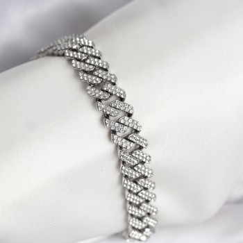 Gümüş Renk Pirinç Cuba Chain Gurmet Bileklik