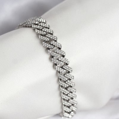 Gümüş Renk Pirinç Cuba Chain Gurmet Bileklik