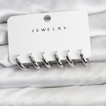 Gümüş Renk Pirinç Halka Kadın Küpe Seti