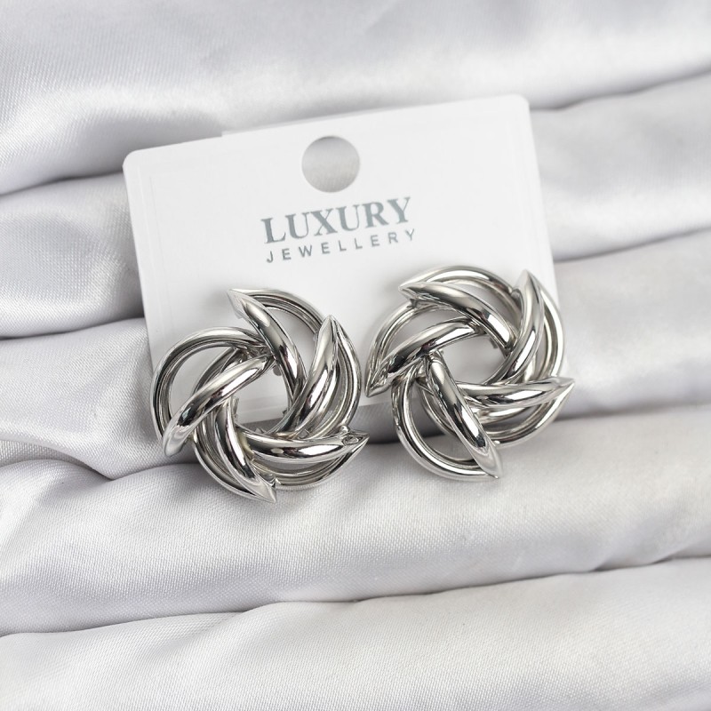 Gümüş Renk Pirinç Keskin Sarmal Model Kadın Küpe