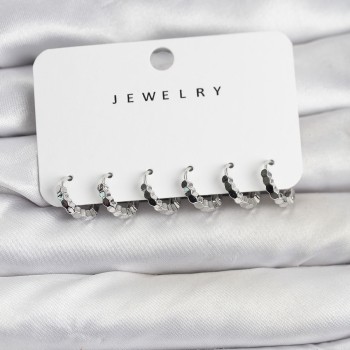 Gümüş Renk Pirinç Minimal Petek Detaylı Kadın Küpe Seti