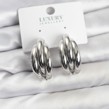 Gümüş Renk Pirinç Yarım Halka Model Kadın Küpe