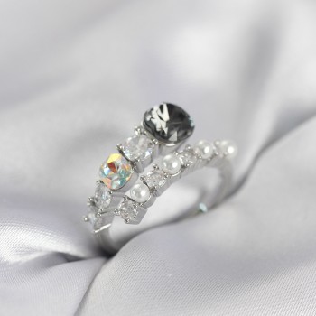 Gümüş Renk Pirinç Zirkon Taşlı İncili Kadın Yüzük