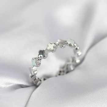 Gümüş Renk Sedefli Yonca Model Kadın Yüzük