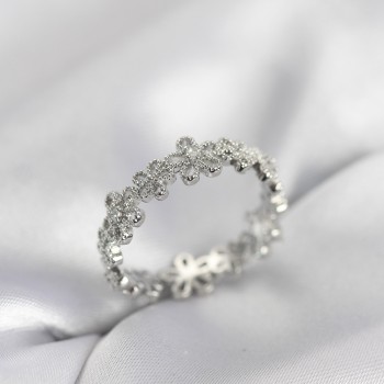 Gümüş Renk Sıralı Çiçek Model Zirkon Taşlı Kadın Yüzük