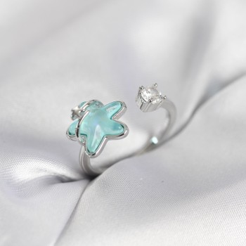 Gümüş Renk Turkuaz Yıldız Model Kadın Yüzük