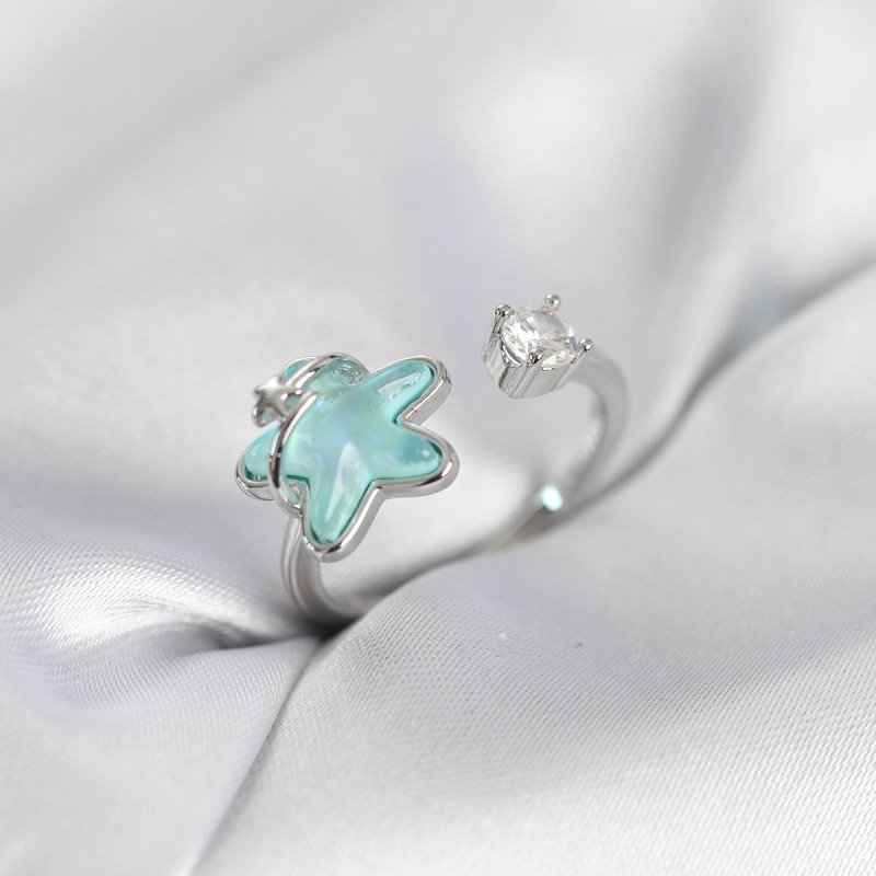 Gümüş Renk Turkuaz Yıldız Model Kadın Yüzük