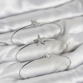 Gümüş Renk Zirkon Taşlı Deniz Yıldızı Model 3'lü Kadın Bileklik Kombini