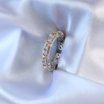 Gümüş Renk Zirkon Taşlı Gold Renk Detay Xoxo Kadın Yüzük