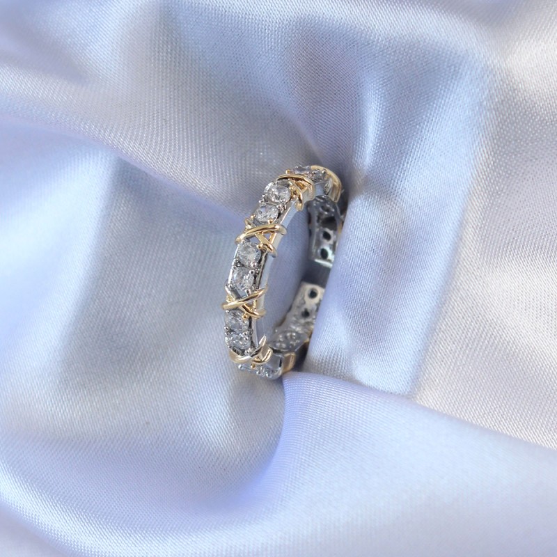 Gümüş Renk Zirkon Taşlı Gold Renk Detay Xoxo Kadın Yüzük