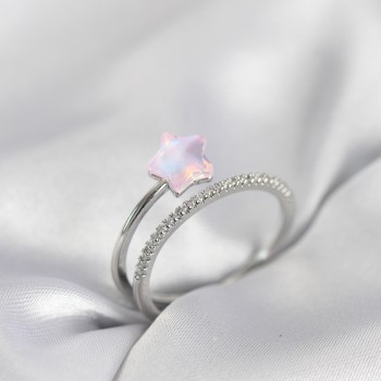 Gümüş Renk Zirkon Taşlı Pembe Halley Model Kadın Yüzük