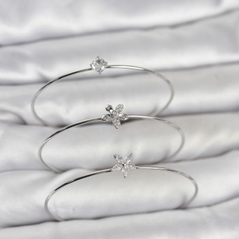 Gümüş Renk Zirkon Taşlı Pirinç 3'lü Kadın Bileklik Kombini