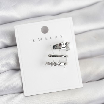 Gümüş Renk Zirkon Taşlı Pirinç Kıkırdak Küpe