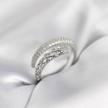 Gümüş Renk Zirkon Taşlı Sarmal Kadın Yüzük