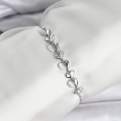 Gümüş Renk Zirkon Taşlı Sıralı Damla Model Asansörlü Kadın Bileklik