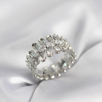 Gümüş Renk Zirkon Taşlı Sıralı Damla Model Kadın Yüzük