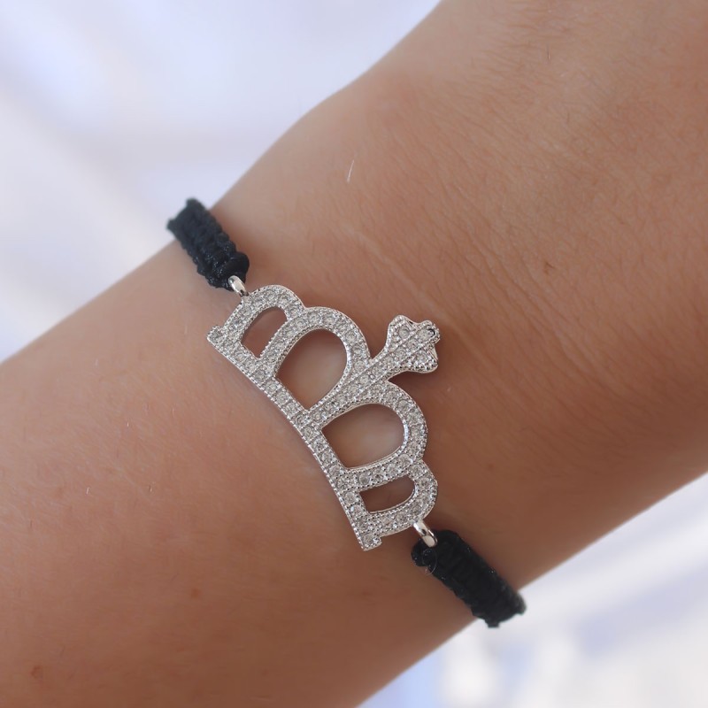 Gümüş Renk Zirkon Taşlı Taç Figür Makrome Bileklik