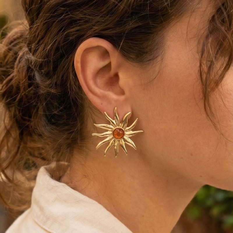 Güneş Model Gold Renk Pirinç Kadın Küpe