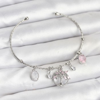 Hayat Ağacı Charmlı Gümüş Renk Pirinç Kadın Bileklik