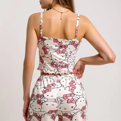 Hello Kitty Baskılı Askılı Şortlu Pijama Takımı