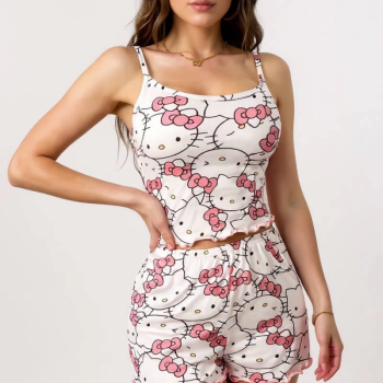 Hello Kitty Baskılı Askılı Şortlu Pijama Takımı