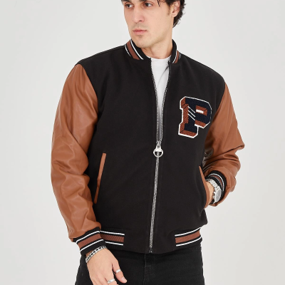 İçten Elyaf ve Astarlı Kolları Suni Deri Ceket - Kahverengi -