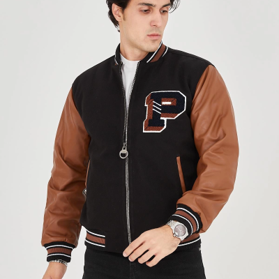 İçten Elyaf ve Astarlı Kolları Suni Deri Ceket - Kahverengi -