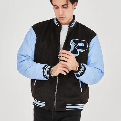 İçten Elyaf ve Astarlı Kolları Suni Deri Ceket - Mavi -