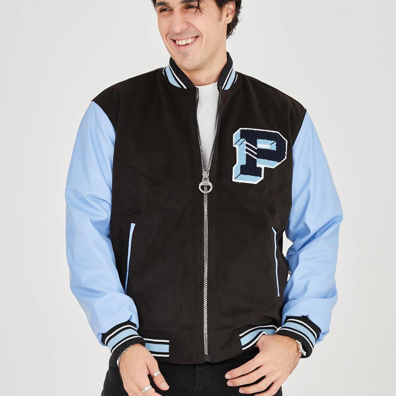 İçten Elyaf ve Astarlı Kolları Suni Deri Ceket - Mavi -