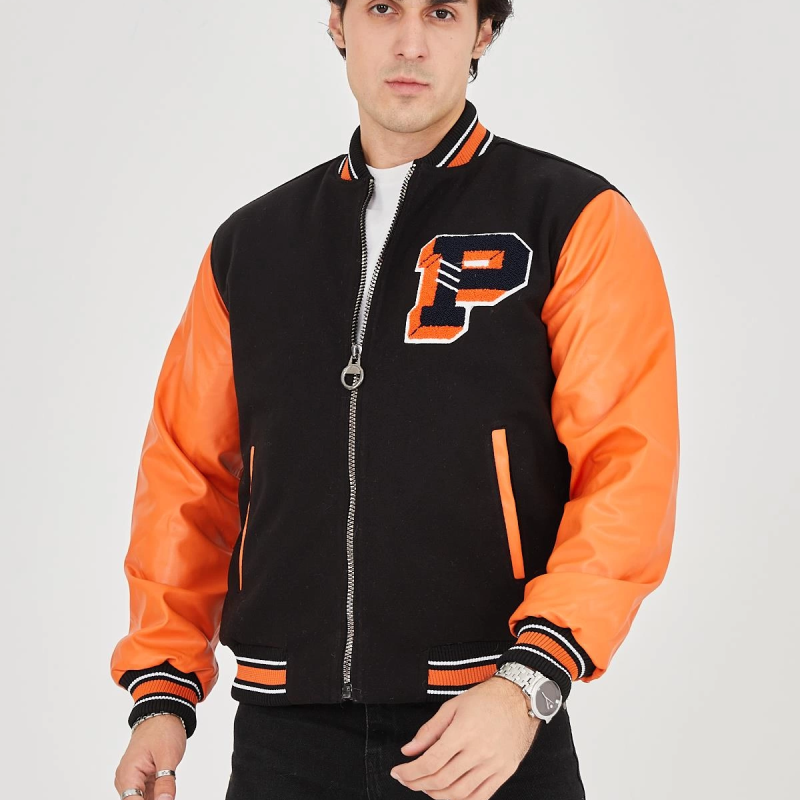 İçten Elyaf ve Astarlı Kolları Suni Deri Ceket - Turuncu -