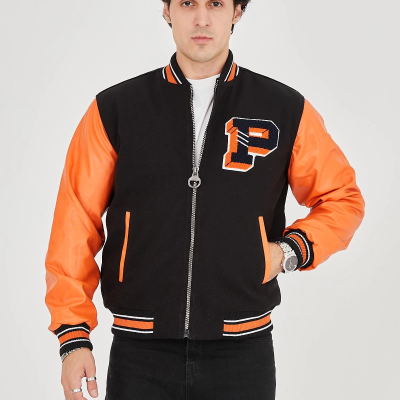 İçten Elyaf ve Astarlı Kolları Suni Deri Ceket - Turuncu -