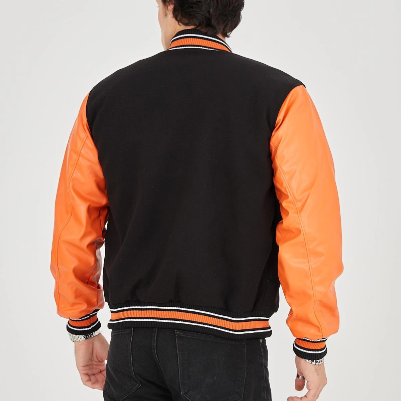 İçten Elyaf ve Astarlı Kolları Suni Deri Ceket - Turuncu -