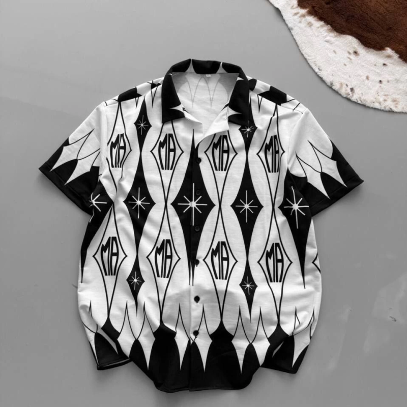 İki İplik Kumaş Dijital Baskılı Gömlek - Siyah -